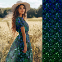 Reststück 200 cm, Bio Viskosejersey mit Überbreite: Eigenproduktion Velvet Blossom ocean (Bordüre) von Graustufen-Stoffe